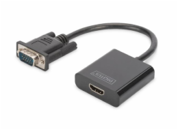 DIGITUS Převodník VGA na HDMI + zvuk (3,5 mm) Full HD (1080p), kabelový typ (15 cm), černý