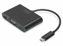 DIGITUS Adaptér USB typu C Multiport na VGA 1x VGA, 1x USB-C (PD), 1x USB 3.0, černý