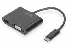 DIGITUS Adaptér USB typu C na HDMI + VGA 4K/30 Hz / Full HD 1080p, černý