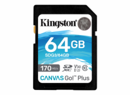 Kingston SDXC karta 64GB Canvas Go! Plus, R:170/W:90MB/s, Class 10, UHS-I, U3, V30