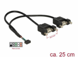 DeLOCK USB 2.0 kabel, 2mm 10pinová zásuvka > 2x USB-A zásuvka, pro instalaci