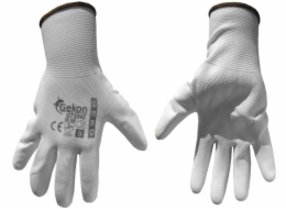 GEKO Ochranné rukavice bílé z pletené bavlny, polomáčené v PU, velikost 9" GEKO