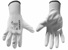 Ochranné rukavice bílé z pletené bavlny, polomáčené v PU, velikost 10" GEKO