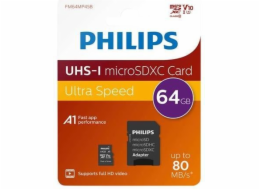 Philips MicroSDXC Card      64GB Class 10 UHS-I U1 vc. Adapter