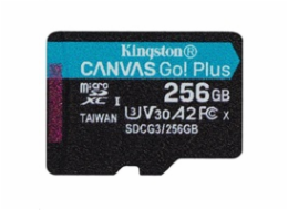 Kingston MicroSDXC karta 256GB Canvas Go! Plus, R:170/W:90MB/s, Class 10, UHS-I, U3, V30, A2 + Adaptér