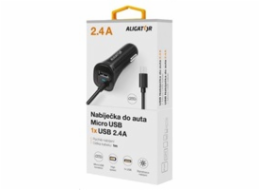 Nabíječka do auta ALIGATOR microUSB s USB výstupem, 2.4A, Turbo charge, černá