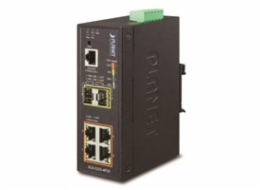 Planet IGS-5225-4P2S průmyslový L3 switch, 4x1Gb, 2x1Gb SFP, 4x PoE 802.3at 144W, dual 48-56VDC, -40~75, IP40