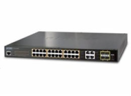 Planet GS-4210-24P4C Planet GS-4210-24P4C L2/L4 PoE switch, 28x1Gb RJ45, 4xSFP, PoE 802.3at 220W, Web/SNMPv3, extend mod 10Mb/s-250m