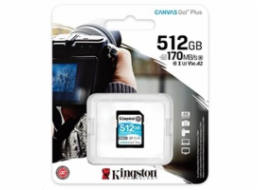 Kingston MicroSDXC karta 512GB Canvas Go! Plus, R:170/W:90MB/s, Class 10, UHS-I, U3, V30, A2 + Adaptér