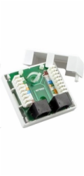 Zásuvka UTP 2x RJ45 Cat5E, duální svorkovnice, na omítku