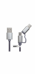 iGET G2V1 - USB kabel Micro USB/ USB - C dlouhý pro veškeré mobilní telefony, včetně odolných
