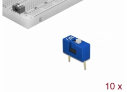 Delock Posuvný spínač DIP, 1-číslicový, s rozestupem 2,54 mm, THT, vertikální, modrý, 10 ks