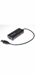 AVACOM MicroConnect USB2.0 HUB 3-portový + Ethernet 10/100Mbps, bez ext. napájení, černý
