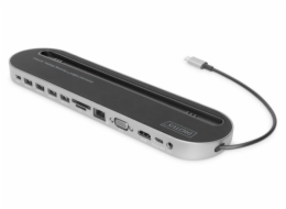 DIGITUS DA-70888 12-Port USB-C Dock gray HDMI VGA 2x USB-C 4x USB-A RJ45 1x 3.5mm SD/MicroSD