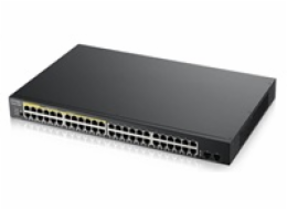 Zyxel GS1900-48HP v2 50-port Gigabit Web Smart PoE switch, 48x gigabit RJ45 (z toho 24x PoE), 2x SFP, PoE budget 170W