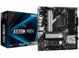 ASRock MB Sc AM4 A520M PRO4, AMD A520, 4xDDR4, HDMI, DP