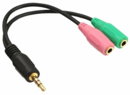 Redukce pro sluchátka a mikrofon 4pólový jack3,5 M-2xjack 3,5F, kabel 25 cm