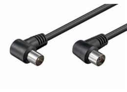 Kabel anténní 75 Ohm, IEC169-2, M-F, 2,5m, lomený na obou koncích 90° , černý