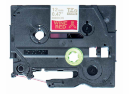 BROTHER TZE-RW34 - kazeta TZ šířky 12mm, TEXTILNÍ páska 4m- pro tvorbu dárků - NELEPÍCÍ -ČERVENÁ PÁSKA ZLATÝ POTISK gold