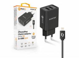 ALIGATOR CHA0035 Chytrá síťová nabíječka ALIGATOR 2.4A, 2xUSB, smart IC, černá, kabel pro iPhone/iPad 2A