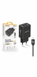 ALIGATOR CHA0035 Chytrá síťová nabíječka ALIGATOR 2.4A, 2xUSB, smart IC, černá, kabel pro iPhone/iPad 2A