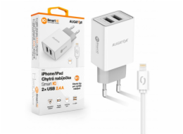 ALIGATOR Chytrá síťová nabíječka 2,4A, 2xUSB, smart IC, bílá, USB kabel pro iPhone/iPad