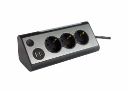 REV LIGHT SOCKET 3-fold Multiple Socket Outlet +2x USB