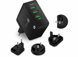 Connect IT Nomad2 WorldTravel nabíjecí adaptér 3xUSB-A, 24W, černý