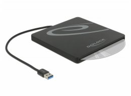 Externí pouzdro DeLOCK pro 5,25” slot-in tenké disky SATA 9,5 / 12,7 mm ke konektoru USB Type-A, pouzdro disku