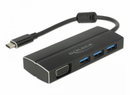 DeLOCK USB 3.2 Gen 1 multiport hub, USB-C zástrčka > 3x USB-A + VGA zásuvka, USB hub