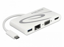 DeLOCK USB adaptér, USB-C zástrčka > USB-A + USB-C + HDMI + VGA + RJ-45 zásuvka