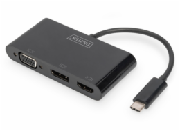 Digitus USB adaptér, USB-C samec > VGA + HDMI + DisplayPort samice