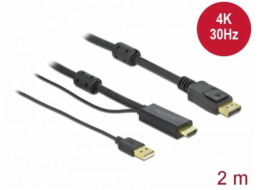 Kabel  HDMI(M) -> DISPLAYPORT(M) 4K 2M ZASILANY USB A(M) czarny