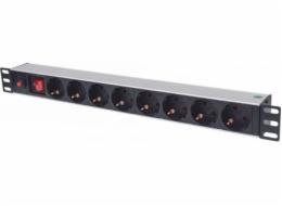 Intellinet 19  1U Rackmount 8-Way Power Strip - German Type  With On/Off Switch and Overload Protection  3m Power Cord (Euro 2-pin plug)