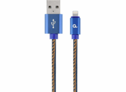 Gembird kábel nabíjací Lightning 8-pin (M) na USB 2.0 (M), prémiový, opletený, metal konektory, 1 m, džínsovina