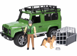 Land Rover Defender s figurkou lesníka a psa