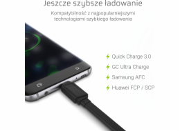 USB kabel Green Cell GCmatte USB-C Plochý kabel 25 cm s rychlým nabíjením