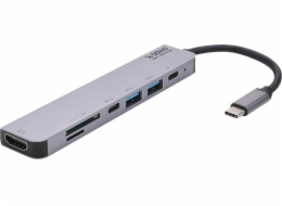 SAVIO AK-47 MULTIFUNCTIONAL USB Type C 7IN1 HUB HDMI  SD & TF CARD  USB 3.0  USB 3.0 Type C  Grey