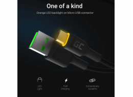 Green Cell USB kabel Kabel Green Cell GC Ray USB - microUSB kabel 120cm se žlutým LED podsvícením, ultra charge rychlé nabíjení, QC3.0