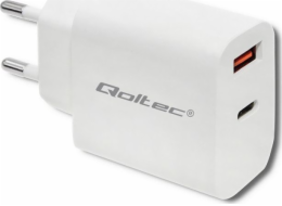 Qoltec 51714 Charger | 18W | 5-12V | 1.5-3A | USB type C PD | USB QC 3.0 | White