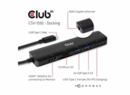 Club3D hub USB-C 3.2 Gen1 7in1 Hub HDMI 4K60Hz, 2x SD card, 2x USB-A, USB-C PD - nabíjení 100W, RJ45