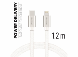 Swissten Datový Kabel Textile USB-C / Lightning 1,2 M Stříbrný