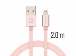 Swissten Datový Kabel Textile Usb / Lightning 2,0 M Růžovo/Zlatý