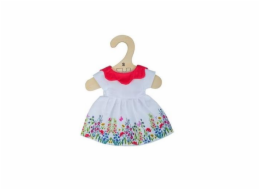 Hračka Bigjigs Toys Bílé květinové šaty s červeným límečkem pro panenku 28 cm