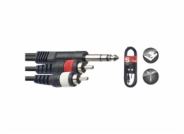 Stagg SYC3/PS2CM E, propojovací kabel 2x RCA - Jack 6,3 mm stereo, 3m