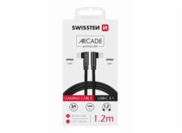 Swissten textilní datový kabel Arcade USB-C / USB-C  1,2 M /L konektory/ Černý