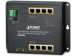 Planet WGS-5225-8P2S plochý L3 switch, 8x1Gb, 2x2.5Gb SFP, 8x PoE 802.3at 240W, 48-56VDC, -40~75°C, IP30, fanless