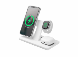 FIXED stojánek MagPowerstation s bezdrátovým nabíjením až pro 3 zařízení, funkce MagSafe, 15W+15W+5W, bílá