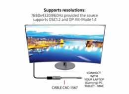 Club3D Adaptér aktivní USB-C na DisplayPort 1.4, 8K60Hz DSC1.2 HDR HBR3