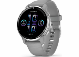 Garmin Venu 2 Plus, nerezová luneta Silver, pouzdro Gray, silikonový řemínek, EU